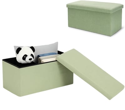 Lomera Opvouwbare Poef - Opbergpoef - Hocker met Opbergruimte - Groene Poef - MDF Poef - Katoenen Poef - Ruimtebesparend - Poef met Deksel - Opbergkruk - Voetenbankje - Multifunctionele Poef - Opbergmeubel - Poef Woonkamer