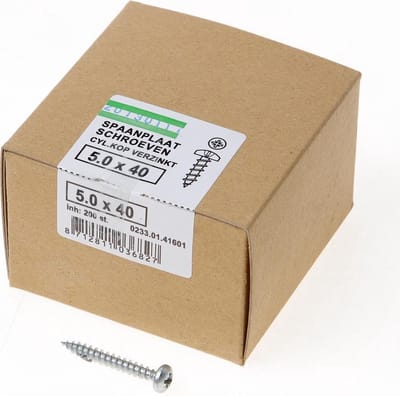 Hoenderdaal QZ Spaanplaatschroef cilinderkop verzinkt pozidriv 5.0x40mm (per 200 stuks)