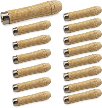 Houten Vijlhandgrepen Set van 15 Stuks met Sterke Metalen Kraag voor Houtbewerking en Gereedschap Onderhoud, Lengte 105mm en 6mm Gat