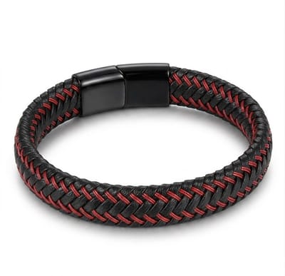 Heren armband – zwart gevlochten met rood accent – matzwarte magneetsluiting