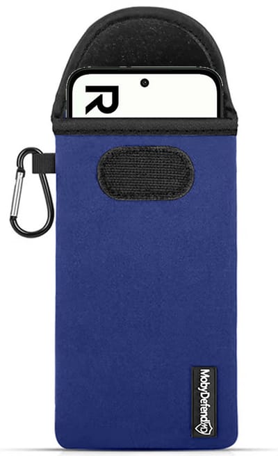 MobyDefend Hoesje - Geschikt voor Xiaomi Redmi 15 5G - Neopreen Pouch Met Karabijnhaak - Insteek - Riemlus - Blauw