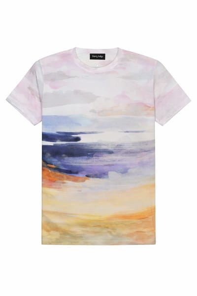 Starry Indigo - Heren / Mannen korte mouw T-shirt | Wit-Paars-Geel | Strand mode | Hawaii print | Maat L