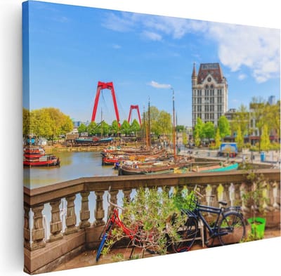 Artaza Canvas Schilderij Rotterdam - 80x60 cm - Wanddecoratie Skyline - Muurdecoratie Haven - Schilderijen Op Canvas