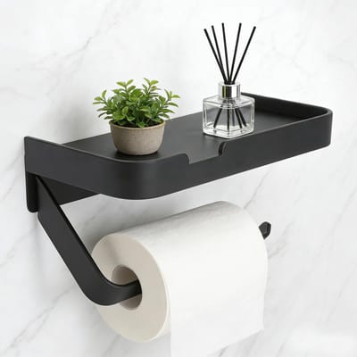Dailygoods- Toiletpapierhouder met plank - Wandmontage zonder boren - Aluminium - Modern design - Stabiele papierrolhouder - Praktische legplank - Wcrolhouder