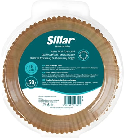 Sillar, AirFryer Wegwerpbakjes, Bakpapier voor luchtfriteuse 16 cm, anti-aanbaklaag, wegwerppapier voor airfryer, oven, pannen, magnetron, ronde, 50 stuks