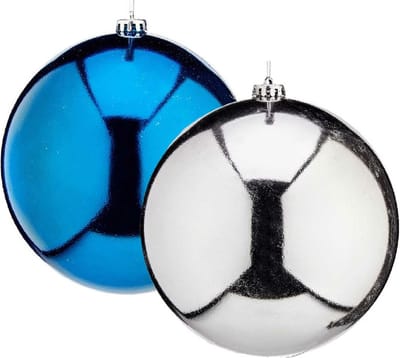 Gerimport Grote decoratie kerstballen - 2x - zilver en turquoise blauw - D20 cm - kunststof