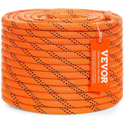 VEVOR Dubbel Gevlochten Polyester Touw, 0.95 cm (3/8 inch) x 36.6 m (120 voet), 48 strengen, 1814 kg (4000 lb) breeksterkte, Buiten Klimtouw, Boomverzorgingstouw voor Rotsklimmen, Kamperen, Schommels, Abseilen, Redding