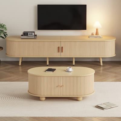 MODENUIT Tv-meubel En Salontafel Set - Opbergruimte Met Laden En Schuifdeuren - Voor Woonkamer - MDF - Houtkleur
