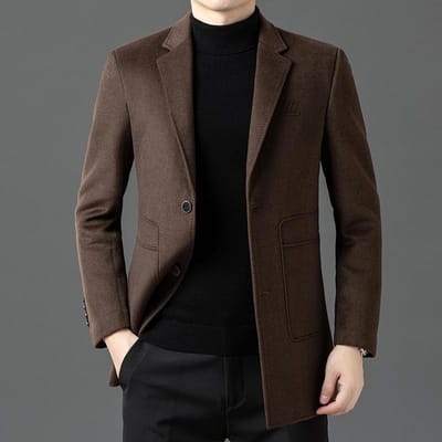 Herfst en Winter Nieuwe Zakelijke Casual Wolle Jas voor Mannen van Middelbare Leeftijd en Jongeren 4XL koffie