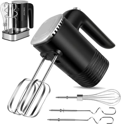 Fokelyi Handmixer - 5 Snelheden en Turbofunctie - Kloppers - Met Deeghaken en Gardes – Inclusief Opbergbasis - RVS - 800W
