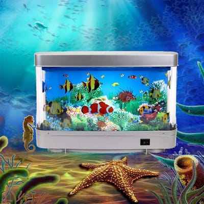 OKWISH Reguliere Aquariumverlichting - LED Sfeerlamp met Vissen - Decoratieve Aquariumverlichting - Nachtlicht met Ocean Dolfijn Effect - ABS - Wit
