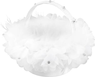 Bloemenmand Gaasgaren - Decoratieve Mand - Huwelijksceremonie - Met Kraaldecor - 25 x 20 cm - Wit
