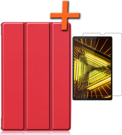 Hoesje - Geschikt voor Lenovo Tab M10 FHD Plus (2e / 2nd Generatie) - Met Screenprotector - Trifold Bookcase - Hard Cover - Hardcover Book Case - Tablet Hoes - Rood
