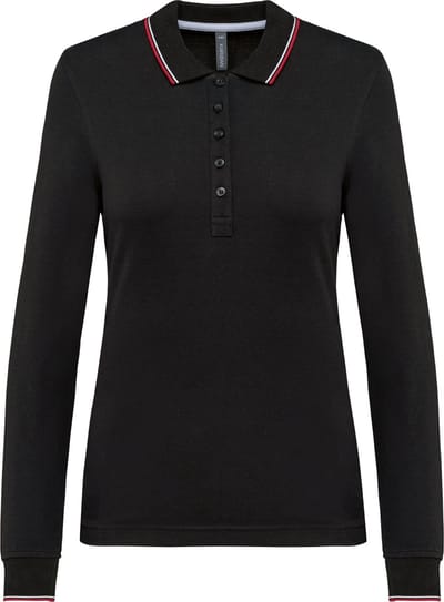 Kariban Dames polo van piquétricot met lange mouwen K281 - Black / Red / White - L