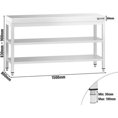 GGM Gastro Edelstahl Arbeitstisch PREMIUM - 1500x800mm - mit Grundboden & Zwischenboden Zilver
