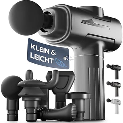 Heldenwerk Massagepistool met 6 Massagekoppen – Spiermassageapparaat 3200 rpm, USB-C Oplaadbaar - Grijs