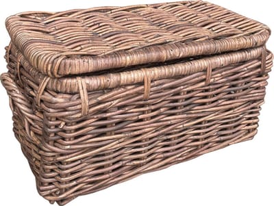 Rieten Mand Antiek Paula - 50x28xH26 cm - Antiek Bruine Rieten Mand - Met Deksel - Met Handvaten