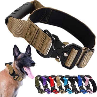 Tactische Hondenhalsband met Handvat - Stevig Nylon Halsband met Snelsluiting Metalen Gesp - Verstelbaar Militair Halsband voor Grote Honden Training