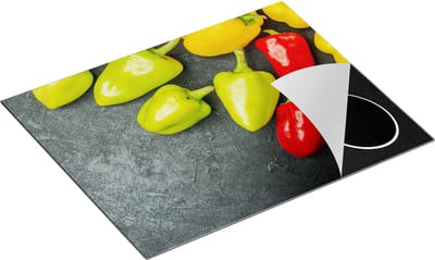 Chefcare Inductie Beschermer Paprika's op Zwarte Marmer - 65x50 cm - Afdekplaat Inductie - Kookplaat Beschermer - Inductie Mat