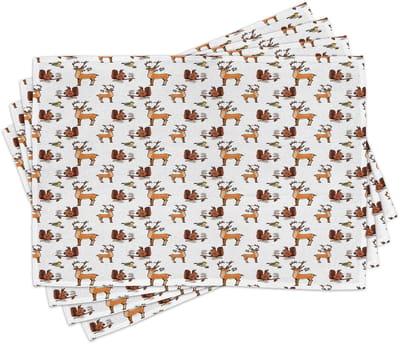 ABAKUHAUS Eekhoorn-placemats, kerstachtige dier-schetsen, tafeldecoratie van kleurvaste stof voor de eetkamer en keuken, veelkleurig