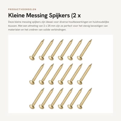 Kleine Messing Spijkers (2 x 25 mm) 100 Stuks voor Houtbewerking en Huishouden