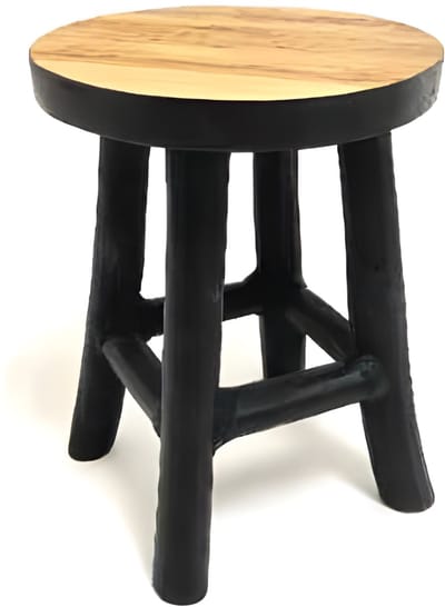 VD Leeden Plantverhoger - teak hout - zwart - D15 x H17 cm - mini krukje