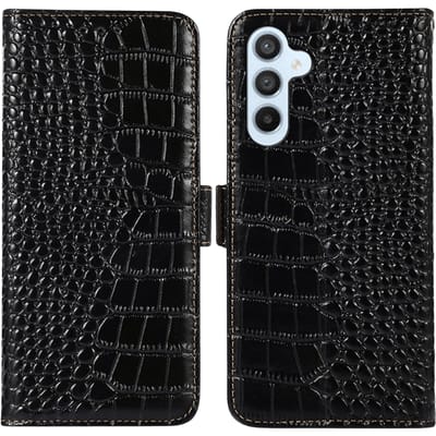 Mocaa Samsung Galaxy S25 / S24 Croco Book Case Leer Zwart