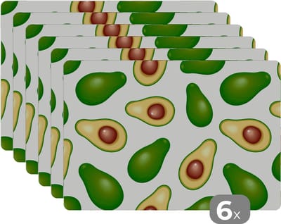 Placemat - Placemats kunststof - Avocado - Patronen - Groen - 45x30 cm - 6 stuks - Hittebestendig - Anti-Slip - Onderlegger - Afneembaar