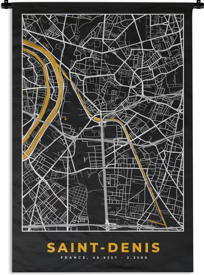 Wandkleed - Wanddoek - Frankrijk – Plattegrond – Kaart – Saint-Denis – Stadskaart - 120x180 cm - Wandtapijt