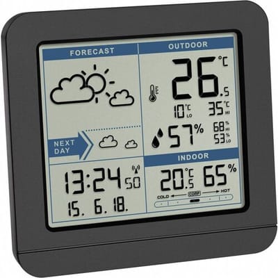 TFA Dostmann 35.1152.01 SKY - Weerstation - Draadloos - Buiten- en Binnetemperatuur - Weersverwachtingen - Luchtvochtigheid - Zendergestuurde Tijd - Datumaanduiding - Alarm - Snooze - Zwart