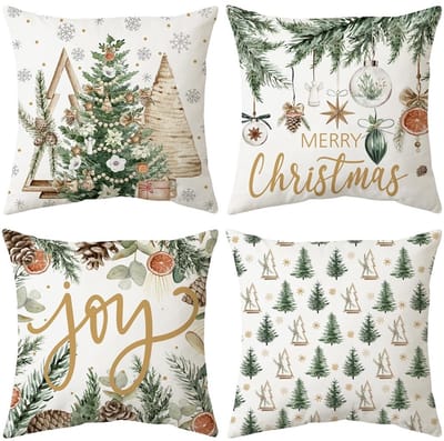 JHUBERS- Kerstkussen 45 x 45 cm - Set van 4 - Decoratief - Fluwelen Kussensloop - Comfortabel - Voor Bankdecoratie - Decoratiekussen