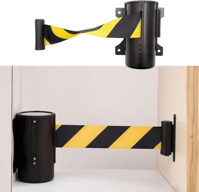 Afzetband Intrekbaar - Veiligheidslint Wandmontage - Publieksbegeleiding - Abs-Behuizing Robuust - 2 Meter Band - Zwart Geel