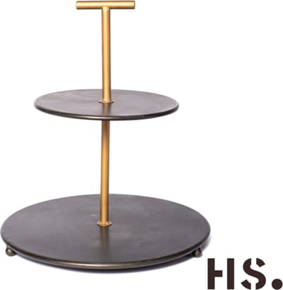 Robuuste  etagère - Home Society - 2 laags - industrieel - goud/antracietzwart