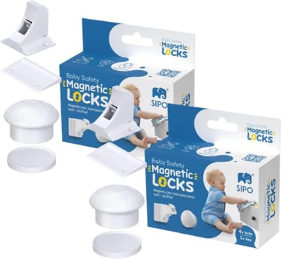 SIPO - Magnetische Kastsloten Kind Veiligheid - 4 Sets per doos - Kinderbeveiliging Kast - Lade Slot - Onzichtbare Kinderbeveiliging - ca. 4 × 3.5 cm - Wit
