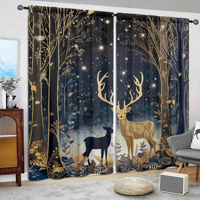 2 stuks Gordijn met Print in Droomhertenstijl voor Huisdecoratie - Gedeelte met Tunnel voor Stang voor Raambekleding voor Slaapkamer, Kantoor, Keuken en Woonkamer 52.5cmX116cmX2pcs gray