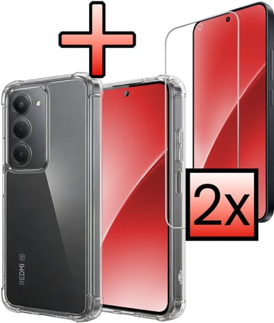 Hoesje - Met Screenprotector - 2 Stuks - Geschikt voor Xiaomi 15 - Sterk & Shockproof - Siliconen Case - Back Cover - Telefoon Hoes - Shock Proof - Transparant