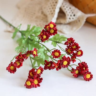 Kamille - rood - zijden bloemen - 3 stelen - onderhoudsvrij - 55 cm - kunstbloemen