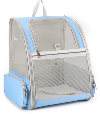 carmdering - Huisdier Rugzak - Kattenrugzak - Draagbare Huisdierentas - 32×29×42 cm, PVC gaas, ademend - Geschikt voor katten en kleine honden tot 6,8 kg - Borstband, afneembaar kussen - Opvouwbaar voorraam, ideaal voor reis en wandelen - Blauw