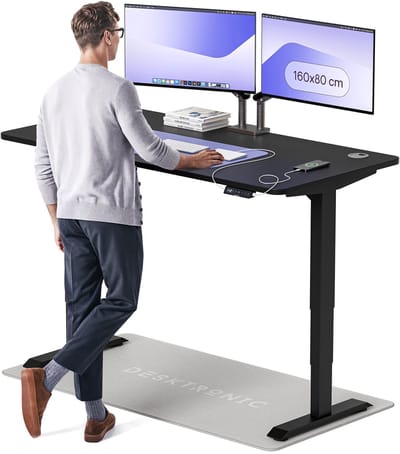 Desktronic HomePro Zit-sta Bureau Elektrisch In Hoogte Verstelbaar, 160x80cm Zwart/Zwart, Stille Dubbele Motor, Hoogte 62-126cm