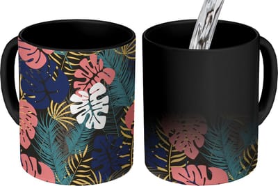 Magische Mok - Foto op Warmte Mokken - Koffiemok - Flora - Goud - Patronen - Hawaii - Tropisch - Magic Mok - Beker - 350 ML - Theemok