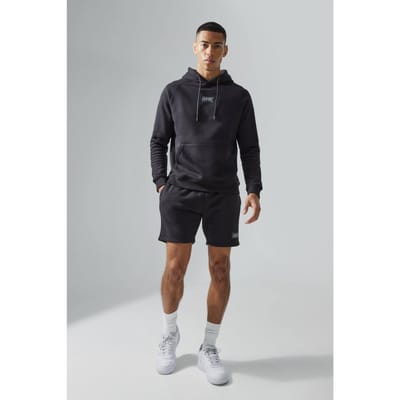 Regular Fit Man Active Gym Training Hoodie & Short Set | Black | Size XS