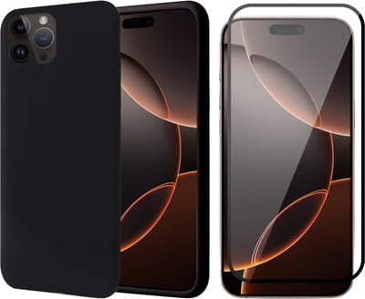Hoesje geschikt voor iPhone 16 Pro - Screenprotector Volledig Dekkend Glas - Matte Case Zwart met Fluweelzachte Binnenzijde