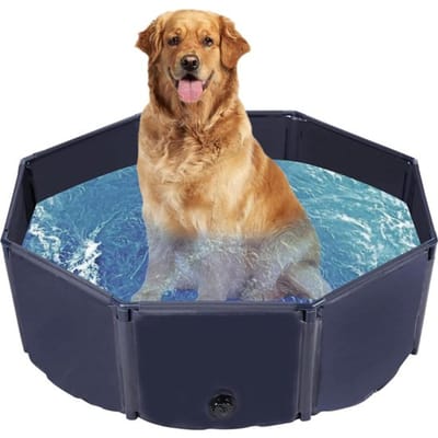 Yaheetech Opvouwbaar Hondenzwembad Ø100 cm - PVC - Antislip - Met Borstel/4 Patches - Blauw