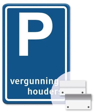 Parkeerbord Vergunninghouders - blauw - Weerbestendig Aluminium - 40x60 cm - Bevestiging: Met muur-/ wandmontage beugels