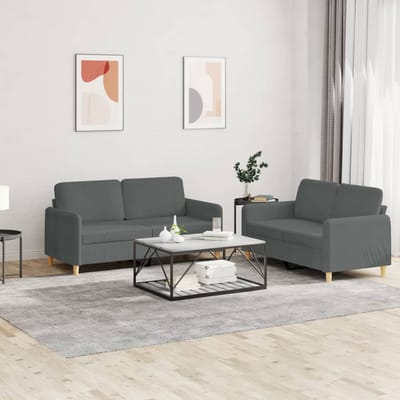 vidaXL - 2-delige - Loungeset - met - kussens - stof - donkergrijs