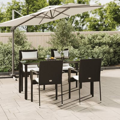 vidaXL - 5-delige - Tuinset - met - kussens - poly - rattan - zwart