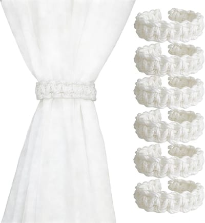 Gordijnvastbinders – Handgeweven banden – Gordijnaccessoires – Decoratieve gordijnen – Wit – Set van 6