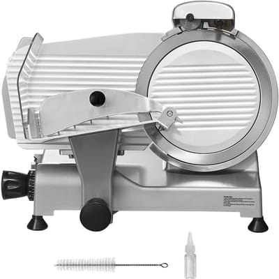 Vleessnijmachine, Elektrische 340 W Delicatessensnijmachine. 10 Inch Roestvrijstalen Sus420-Mes met GeïNtegreerde Slijpsteen. 0 - 0,6 Inch Instelbare Dikte voor Commercieel En PrivéGebruik. Snijd Vlees En Kaas