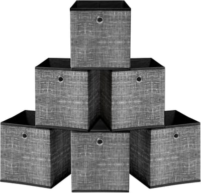 Famanu – Grijze en zwarte stoffen opbergdozen - 30 x 30 x 30 cm - grijs/zwart - duurzaam en stevig - geschikt voor het organiseren van kleding, speelgoed en woonaccessoires - stapelbaar ontwerp