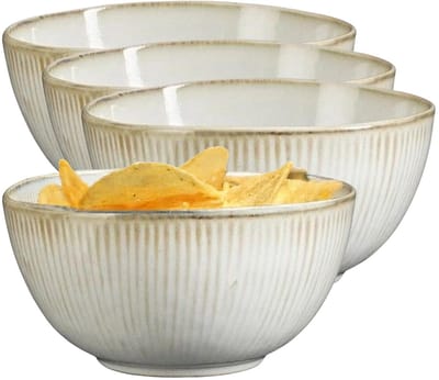 Mica Decorations Serveer/chips schaaltje Nusa - 2x - creme - 14 x 7 cm - keramiek - kommetjes